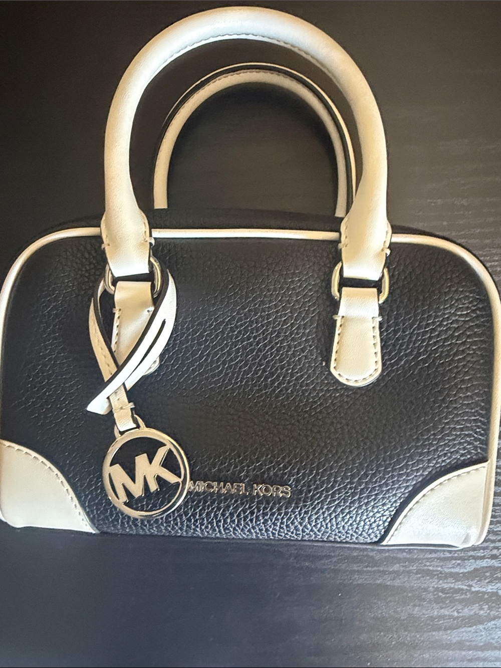 Michael Kors Black and White Pebbled Leather Satchel